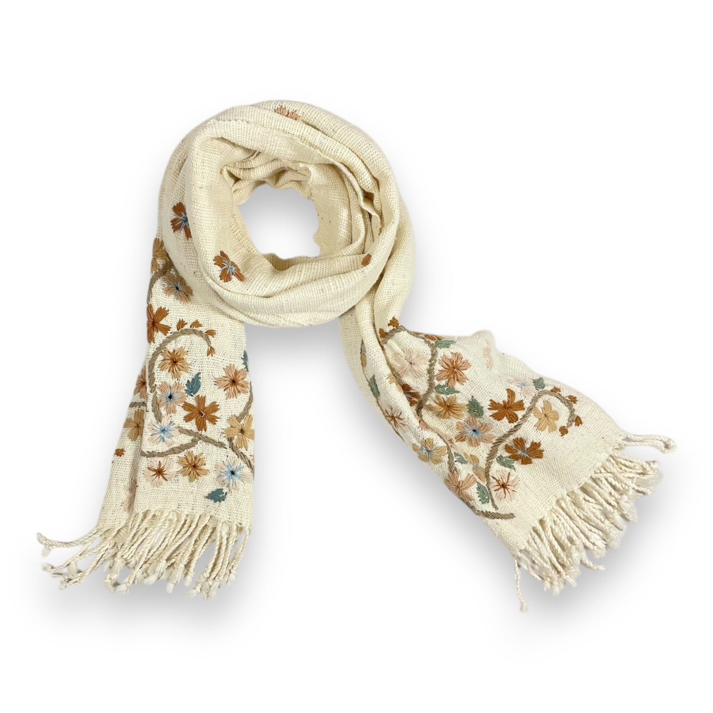 Embroidered Scarf - Floral White