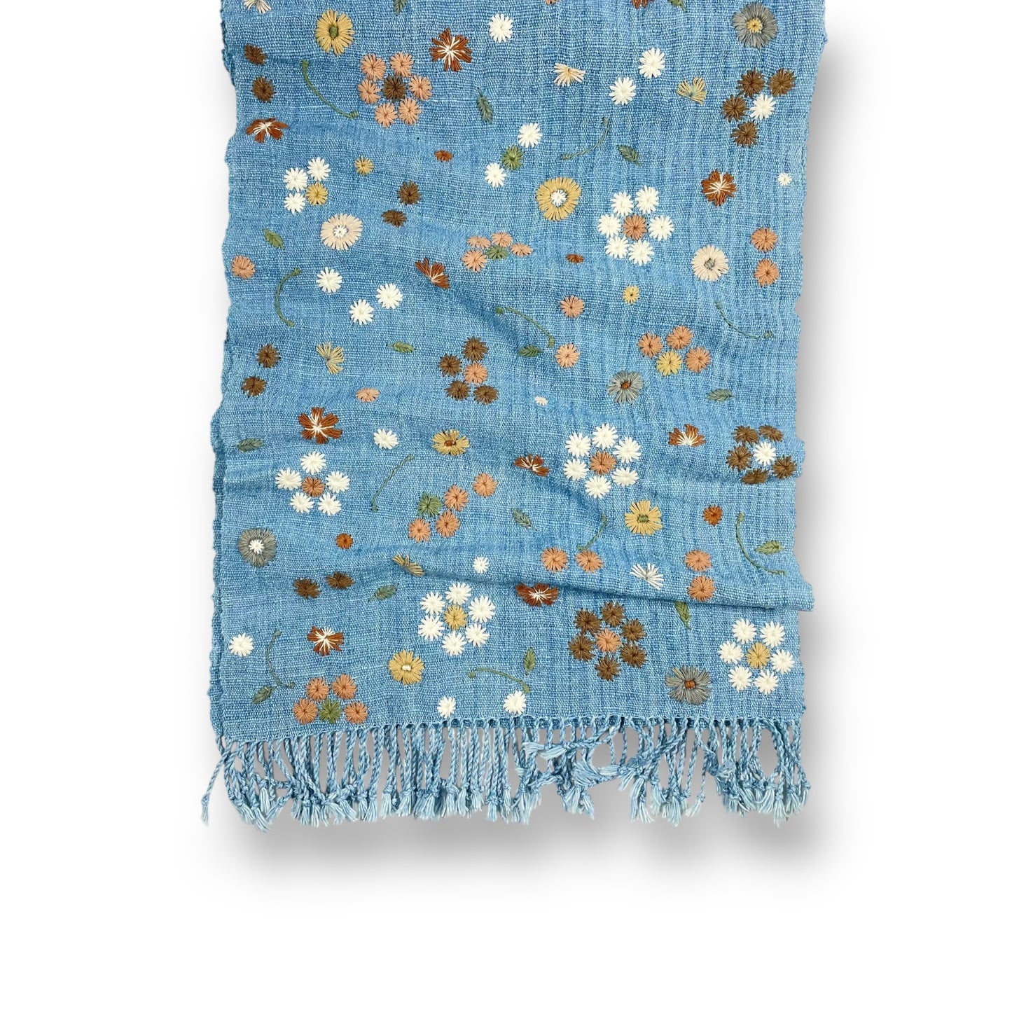 Embroidered Scarf - Floral Blue