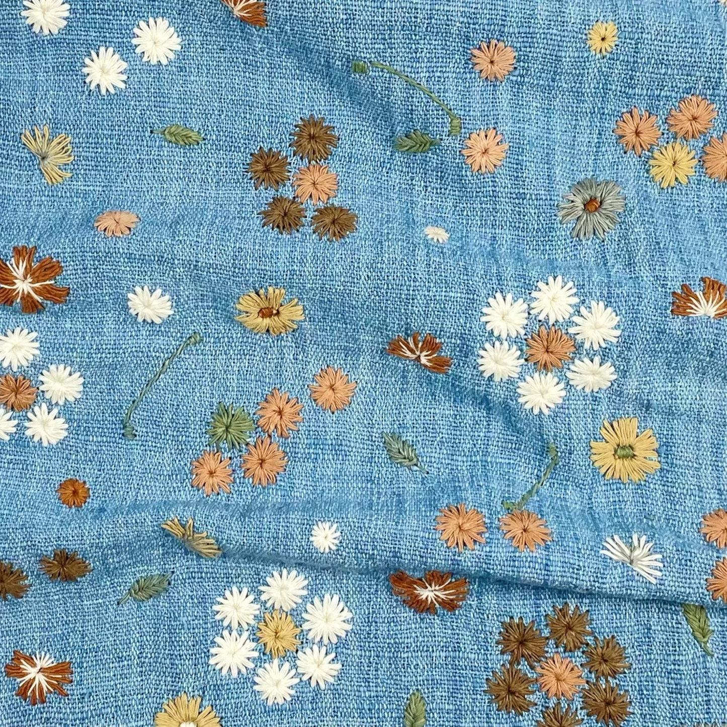 Embroidered Scarf - Floral Blue