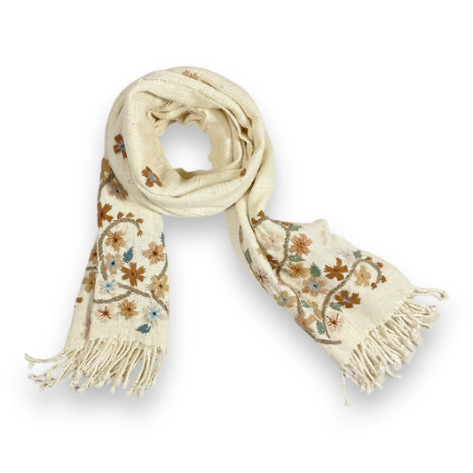 Embroidered Scarf - Floral White